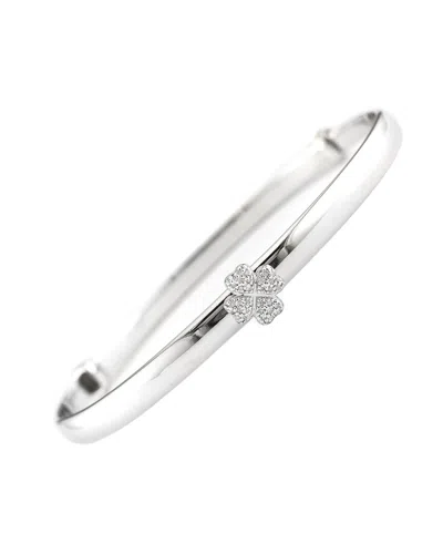 Diamond Select Cuts Silver 0.09 Ct. Tw. Diamond Clover Bangle Bracelet In Metallic