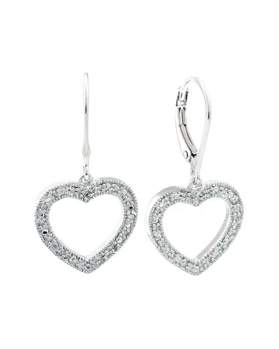 Diamond Select Cuts Silver 0.09 Ct. Tw. Diamond Heart Earrings In White
