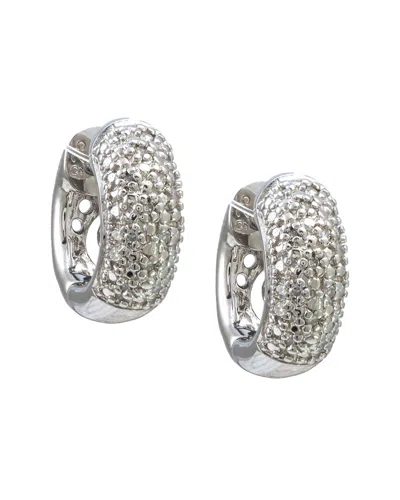 Diamond Select Cuts Silver 0.09 Ct. Tw. Diamond Small Hug Hoops In Metallic