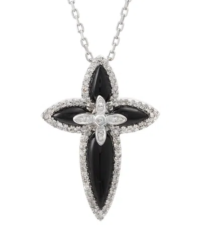 Diamond Select Cuts Silver 0.22 Ct. Tw. Diamond & Onyx Cross Necklace