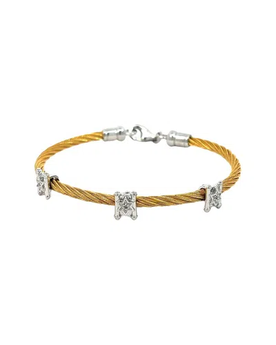 Diamond Select Cuts Silver & Stainless Steel 0.02 Ct. Tw. Diamond Bangle Bracelet In Gold