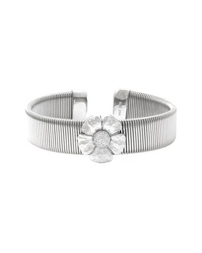 Diamond Select Cuts Silver & Stainless Steel 0.03 Ct. Tw. Diamond Bangle Bracelet In Gray