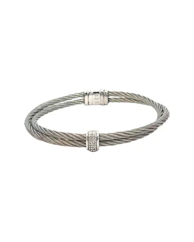 Diamond Select Cuts Silver & Stainless Steel 0.05 Ct. Tw. Diamond Bangle Bracelet In Gray