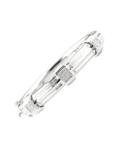 Diamond Select Cuts Silver & Stainless Steel 0.05 Ct. Tw. Diamond Bangle Bracelet