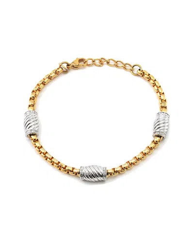 Diamond Select Cuts Silver & Stainless Steel 0.05 Ct. Tw. Diamond Bracelet In Gold