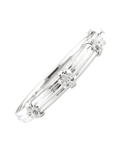 Diamond Select Cuts Silver & Steel 0.05 Ct. Tw. Diamond Fleur De Lis Bangle Bracelet In Metallic