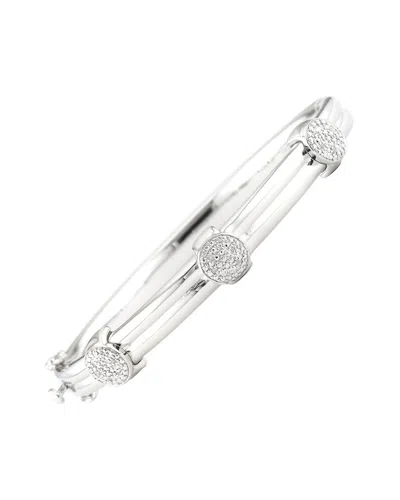 Diamond Select Cuts Silver & Steel 0.06 Ct. Tw. Diamond Disc Bangle Bracelet In White