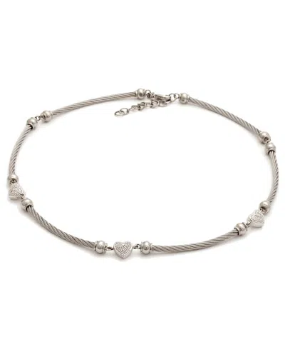 Diamond Select Cuts Silver & Steel 0.08 Ct. Tw. Diamond Heart Necklace