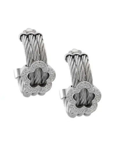 Diamond Select Cuts Silver & Steel 0.09 Ct. Tw. Diamond Cable Earrings In Metallic
