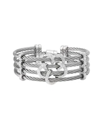 Diamond Select Cuts Silver & Steel 0.1 Ct. Tw. Diamond Bangle Bracelet In Metallic