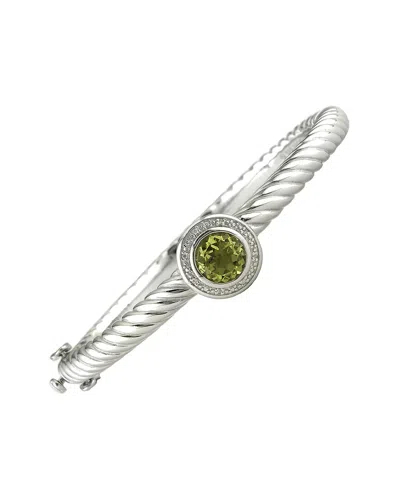 Diamond Select Cuts Silver & Steel 1.82 Ct. Tw. Diamond & Lemon Quartz Bangle Bracelet