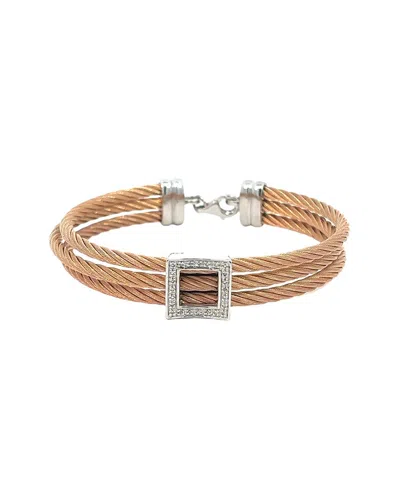 Diamond Select Cuts Square Silver & Stainless Steel 0.08 Ct. Tw. Diamond Bangle Bracelet
