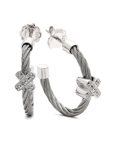 Diamond Select Cuts X Silver & Stainless Steel 0.03 Ct. Tw. Diamond Earrings In Metallic