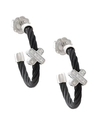 Diamond Select Cuts X Silver & Stainless Steel 0.03 Ct. Tw. Diamond Earrings In Black