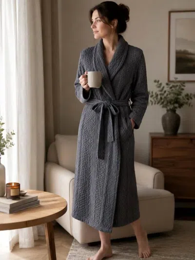 Diamond Tea Women's Cable Knit Robe In Grey In Gray
