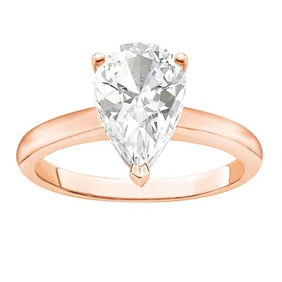 Diamond2deal 1 Ct Pear Shape Lab Grown Diamond Solitaire Engagement Ring 14k Rose Gold In Pink
