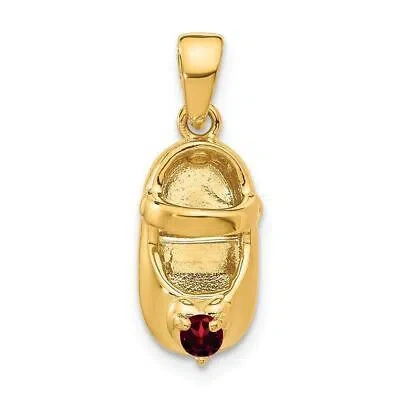 Pre-owned Diamond2deal 10k Gold 3-d January Birthstone Red Garnet Baby Shoe Charm Pendant In Yellow