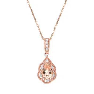 Diamond2deal 10k Rose Gold Morganite And Diamond Pendant Necklace 18"