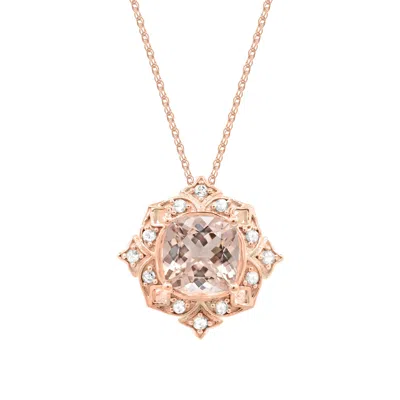 Diamond2deal 10k Rose Gold Morganite With Diamond Pendant Necklace 18"