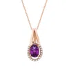 Diamond2deal 10k Rose Gold Rhodolite Purple Garnet And Diamond Pendant Necklace 18"