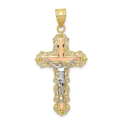 Diamond2deal 10k Tri-color Diamond-cut Crucifix Pendant