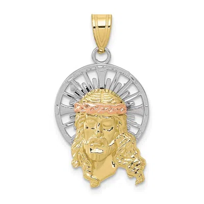 Diamond2deal 10k Tri-color Diamond-cut Christ Charm Pendant In Burgundy