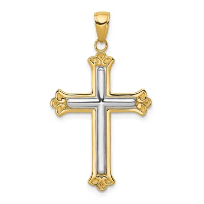 Diamond2deal 10k Two-tone Cross In Budded Yellow Cross Frame Pendant In Multi