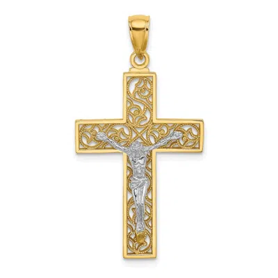 Diamond2deal 10k Two-tone Crucifix Pendant In Multi