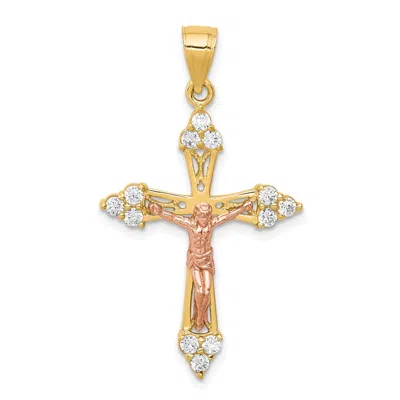 Diamond2deal 10k Two-tone Cubic Zirconia Crucifix Pendant In Multi