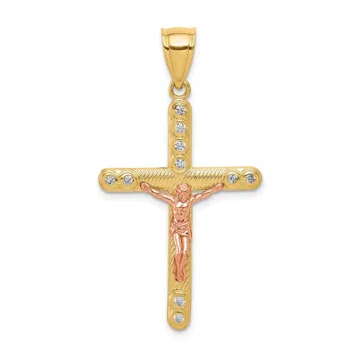 Diamond2deal 10k Two-tone Cubic Zirconia Crucifix Pendant In Multi