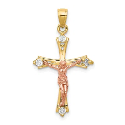 Diamond2deal 10k Two-tone Cubic Zirconia Crucifix Pendant In Multi