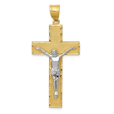 Diamond2deal 10k Two-tone Diamond-cut Crucifix Pendant In Multi