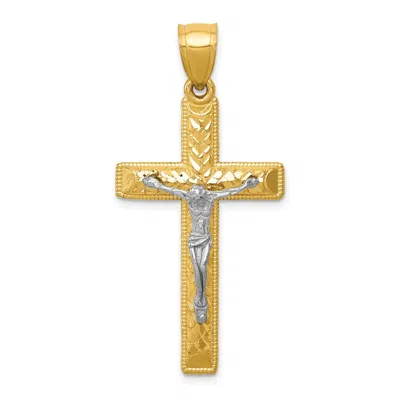 Diamond2deal 10k Two-tone Diamond Cut Crucifix Pendant In Multi