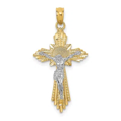 Diamond2deal 10k Two-tone Diamond-cut Crucifix Pendant In Multi