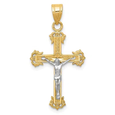 Diamond2deal 10k Two-tone Diamond-cut Crucifix Pendant In Multi