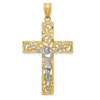 Diamond2deal 10k Two-tone Diamond-cut Large Block Filigree Cross Crucifix Pendant