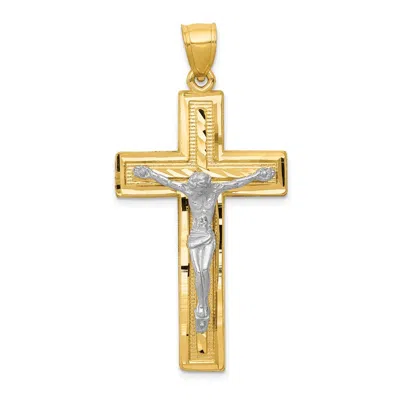 Diamond2deal 10k Two-tone Diamond-cut Latin Crucifix Pendant In Multi