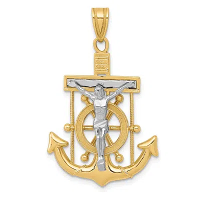 Diamond2deal 10k Two-tone Diamond-cut Mariner's Cross Pendant In Gold