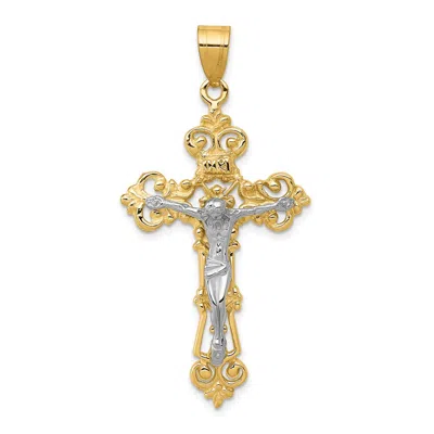 Diamond2deal 10k Two-tone Inri Fleur De Lis Crucifix Pendant In Multi