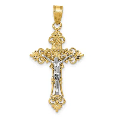 Diamond2deal 10k Two-tone Medium Lacey-edged Inri Crucifix Pendant In Multi
