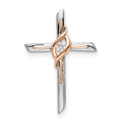 Diamond2deal 10k Two-tone White & Rose Diamond Cross Chain Slide Pendant In Multi