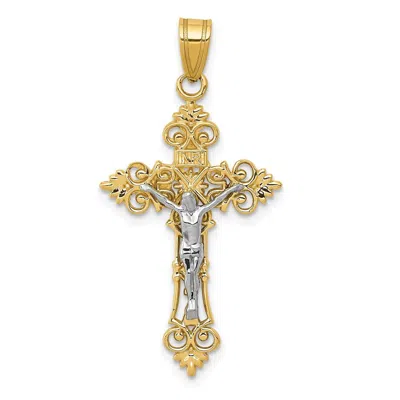 Diamond2deal 10k Two-tone Medium Lacey-edged Inri Crucifix Pendant In Gold