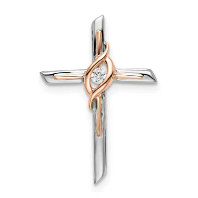 Diamond2deal 10k Two-tone White & Rose Diamond Cross Chain Slide Pendant In Metallic