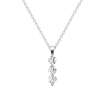 Diamond2deal 10k White Gold 0.50 Ct Round Lab Grown Diamond Three Stone Snow Pendant Necklace In Silver