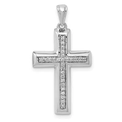 Diamond2deal 10k White Gold 1/10ct. Round Cut Diamond Large Cross Pendant In Transparent
