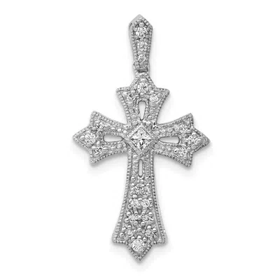 Diamond2deal 10k White Gold 1/6ct. Diamond Fleur De Lis Cross Pendant