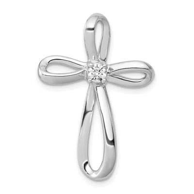 Diamond2deal 10k White Gold 1/6ct. Round Diamond Cross Chain Slide Pendant In Silver