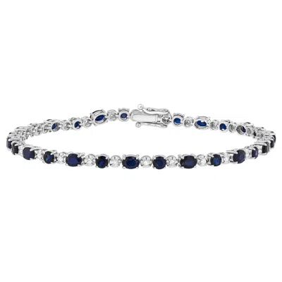 Diamond2deal 10k White Gold Blue Sapphire And Diamond Tennis Bracelet 7"