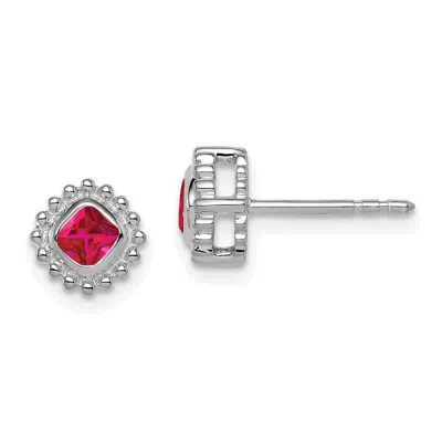 Diamond2deal 10k White Gold Cushion Ruby Stud Earrings In Red