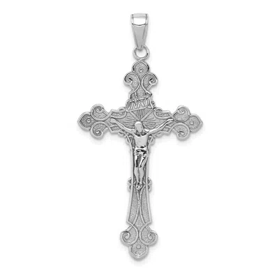 Diamond2deal 10k White Gold Polished Textured Inri Crucifix Fleur De Lis Pendant